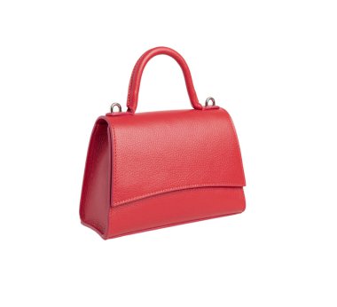 Beyaz arka planda kırmızı kadın deri çantası. 
