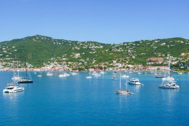 St. Thomas ABD Virgin Adaları 'ndaki Charlotte Amalie limanında (Havensight' tan) tekneler