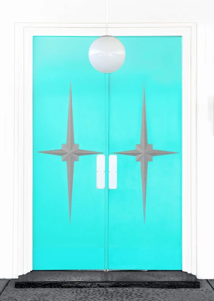Turquoise blue mid century modern doors in Palm Springs, California