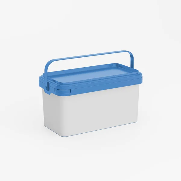 Lata Cubo Contenedor Rectangular Plástico Azul Con Asa Etiqueta Blanco —  Fotos de Stock