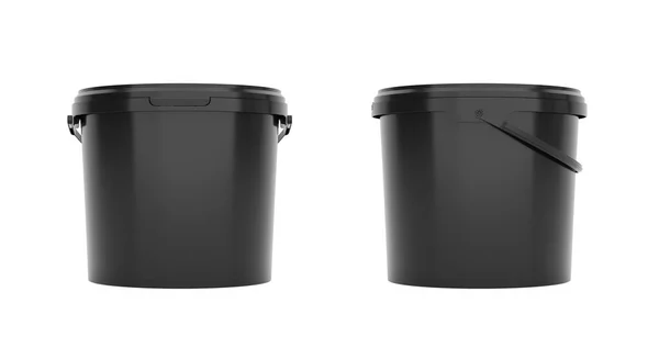 Μαύρο 5Qt Πλαστικό Κουβά Δοχείο Λαβή Εμπρόσθια Και Πλαϊνή Όψη — Φωτογραφία Αρχείου