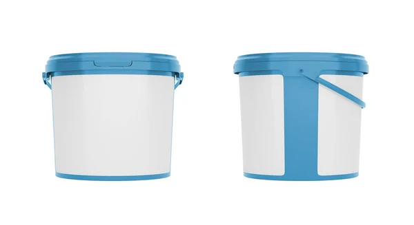 Mavi 5Qt Plastik Kova Saplı Konteynır Boş Etiketli Yan Görünüm — Stok fotoğraf