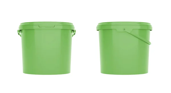 Zelená 5Qt Plastový Kbelík Kontejner Rukojetí Přední Boční Pohled Izolovaný — Stock fotografie