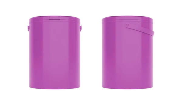 Пурпурові Круглі Пластикові Відра Ємності Ручками Вид Спереду Збоку Ізольовано — стокове фото
