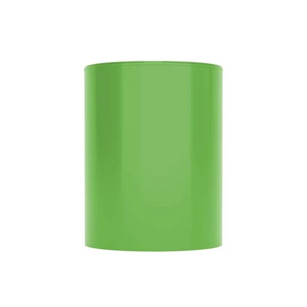 Zöld Műanyag Dobozok Vödrök Konténerek Elülső Nézet Elszigetelt Fehér Háttérrel — Stock Fotó
