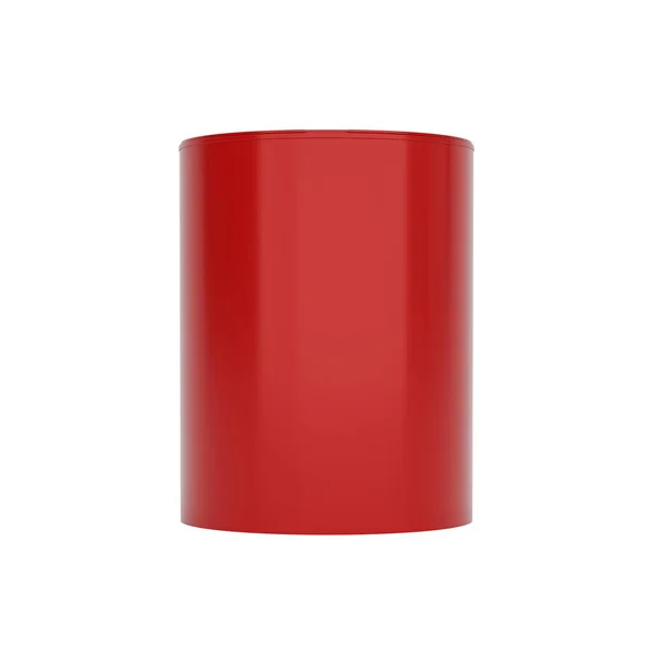 赤いプラスチック缶 バケツ 白い背景に隔離されたフロントビュー 現実的な製品パッケージングモックアップ — ストック写真