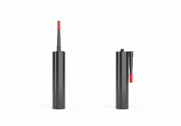 Svarta Tuggummiburkar Med Röda Kepsar Front Isolerad Vit Bakgrund Realistiska — Stockfoto