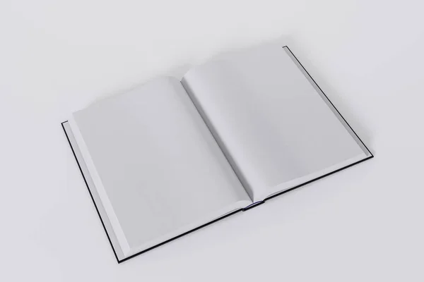 打开的黑色书籍 白色背景 有复制空间 — 图库照片