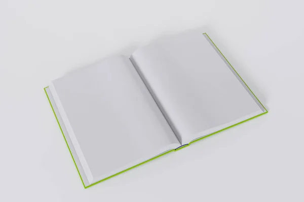 ホワイトバックグラウンドでコピースペースで隔離された緑の本を開いた — ストック写真