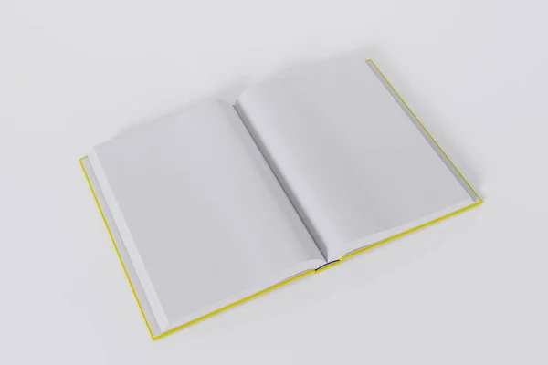 打开黄色书籍 白色背景 有复制空间 — 图库照片