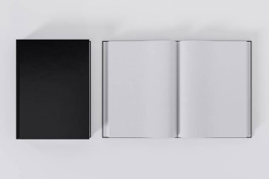 açık ve kapalı siyah kitaplar beyaz arkaplanda izole edilmiş kopyalama alanı ile