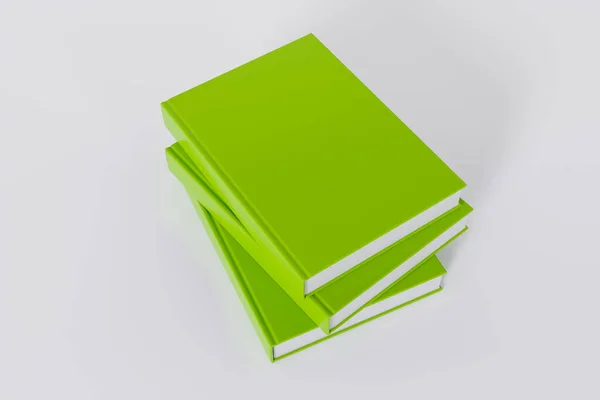 Pilha Livros Verdes Fechados Isolado Fundo Branco Com Espaço Cópia — Fotografia de Stock