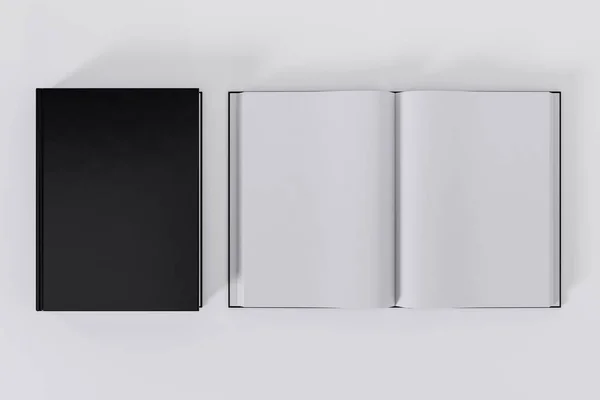 Opened Closed Black Books Isolated White Background Copy Space — Stock Photo, Image