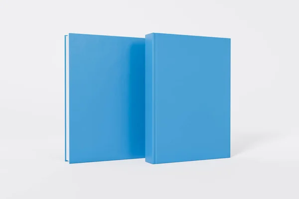 Staande Gesloten Blauwe Boeken Geïsoleerd Witte Achtergrond Met Kopieerruimte — Stockfoto