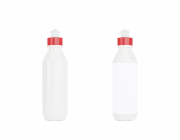 Plastic Flessen Tegen Witte Achtergrond — Stockfoto