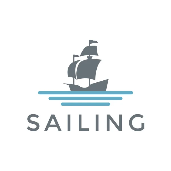 Simple Sailboat Sailing Ship Sea Ocean Wave Simple Sailboat Vector — Stock Vector