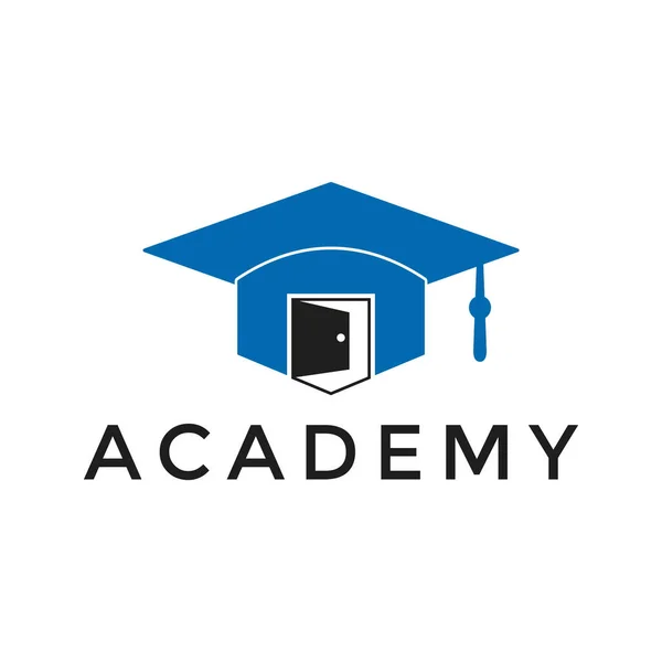 アカデミーや教育のためのドアデザインロゴコンセプトアイコンテンツの現代卒業アイコン — ストックベクタ