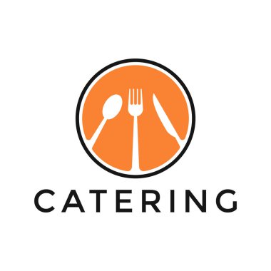 Çatal kaşıklı modern catering logosu ve daire şeklinde bıçak ikonu konsepti