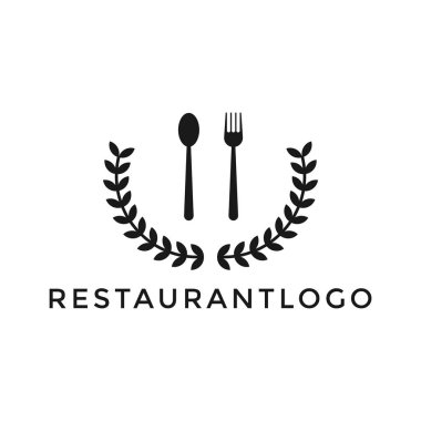 Lokanta için çeltik logosu olan kaşık ve çatal kavramı