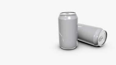 Temiz beyaz bir arkaplanda karbonatlı soda kutusunun 3 boyutlu görüntüsü.