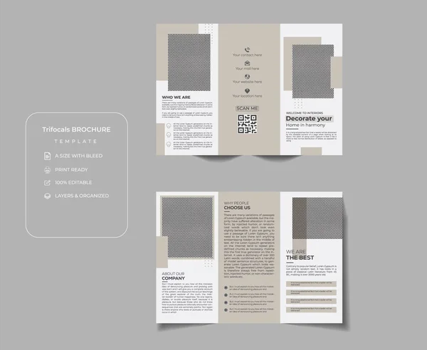 Interior Trifold Brochura Design Template —  Vetores de Stock