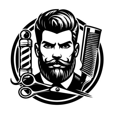 Black and white Barber mascot logo clipart