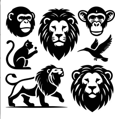 Majestic African Wildlife Lion Monkey Bird Designs clipart