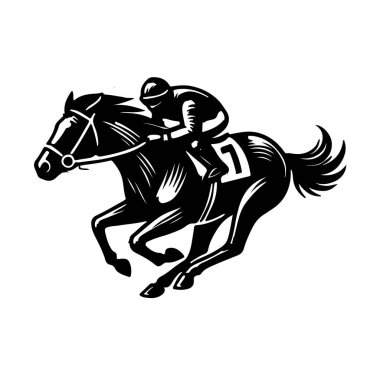 Jockey Riding Horse Race Black Silhouette, clipart