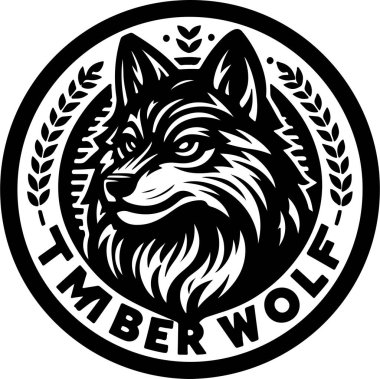 Timber Wolf logo fierce wolf head design black and white emblem clipart