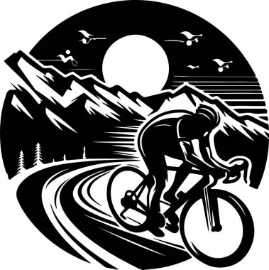 Cyclist Riding Through Mountain Landscape Under Moonlight, clipart