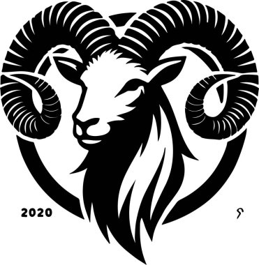 Black and White Ram Head Design 2020 clipart