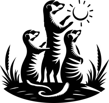 Three Meerkats Watching the Sun in Grassland Silhouette clipart