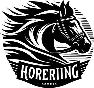 Horse Head Equestrian Sports Logo Black and White Design, clipart