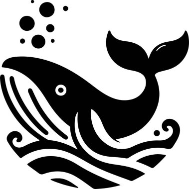 Whale in the ocean stylized art black and white clipart