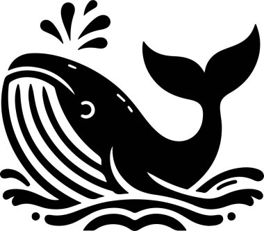 Whale spouting water ocean waves black and white illustration clipart