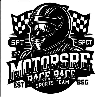 Motorsports Race Race Sports Team Logo Design Black White Helmet Checkered Flags clipart