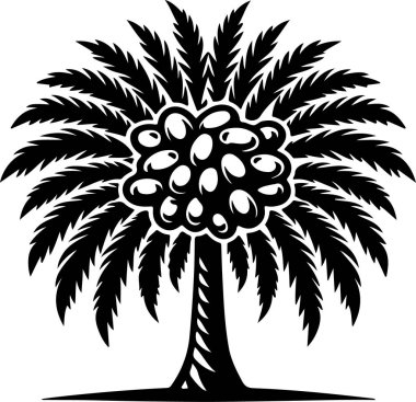 Palm Tree with Abundant Fruit Black and White Illustration