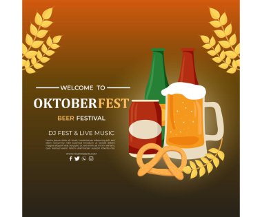 Oktoberfest Bira Festivali Posteri veya Flyer Şablon Vektör İllüstrasyonu