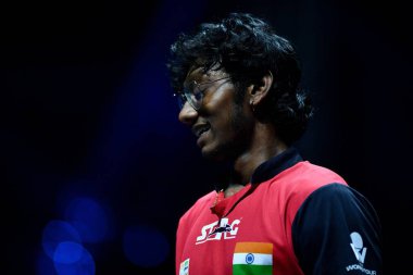 Chennai, Hindistan. 25 Mart 2025. Italys Carlo Rossi, Salı günü Hindistan 'ın Chennai kentinde oynanan WTT star yarışmasında Indias Prayesh Suresh' i 3-0 yendi..