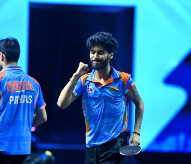 Chennai, Hindistan. 26 Mart 2025. Hintli çift Ankur Bhattacharjee ve Payas jain, İtalyan Carlo Rossi ve John Oyebode 'yi yenerek WTT yıldız yarışmacılarının birinci turunu kazandılar..