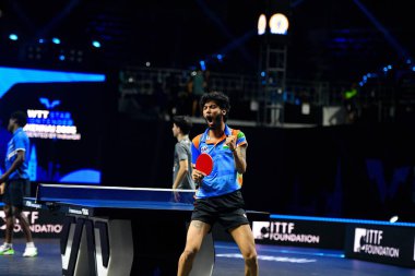 Chennai, Hindistan. 26 Mart 2025. Hintli çift Ankur Bhattacharjee ve Payas jain, İtalyan Carlo Rossi ve John Oyebode 'yi yenerek WTT yıldız yarışmacılarının birinci turunu kazandılar..