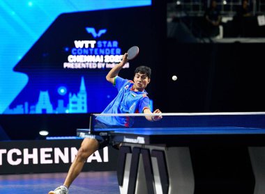 Chennai, Hindistan. 26 Mart 2025. Hintli çift Ankur Bhattacharjee ve Payas jain, İtalyan Carlo Rossi ve John Oyebode 'yi yenerek WTT yıldız yarışmacılarının birinci turunu kazandılar..