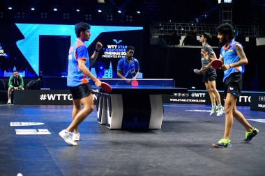 Chennai, Hindistan. 26 Mart 2025. Hintli çift Ankur Bhattacharjee ve Payas jain, İtalyan Carlo Rossi ve John Oyebode 'yi yenerek WTT yıldız yarışmacılarının birinci turunu kazandılar..