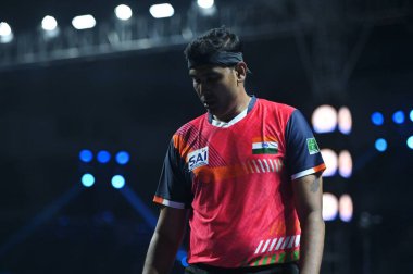 Chennai, Hindistan. 27 Mart 2025. Hintli çift Sharath Achanta ve Snehit Suravajjula, Avustralyalı çift Nicholas Lum ve Finn Luu 'yu yendi.