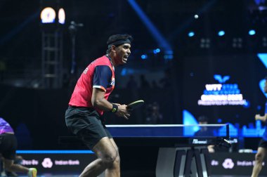 Chennai, Hindistan. 27 Mart 2025. Hintli çift Sharath Achanta ve Snehit Suravajjula, Avustralyalı çift Nicholas Lum ve Finn Luu 'yu yendi.