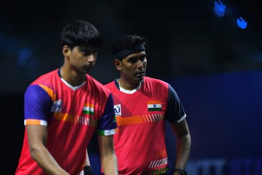 Chennai, Hindistan. 27 Mart 2025. Hintli çift Sharath Achanta ve Snehit Suravajjula, Avustralyalı çift Nicholas Lum ve Finn Luu 'yu yendi.