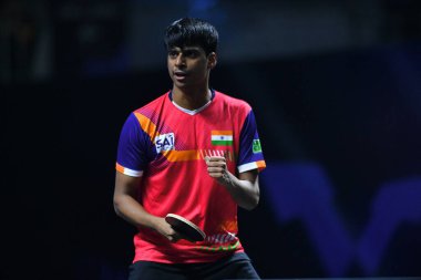 Chennai, Hindistan. 27 Mart 2025. Hintli çift Sharath Achanta ve Snehit Suravajjula, Avustralyalı çift Nicholas Lum ve Finn Luu 'yu yendi.