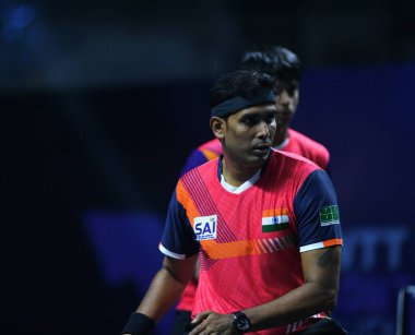 Chennai, Hindistan. 27 Mart 2025. Hintli çift Sharath Achanta ve Snehit Suravajjula, Avustralyalı çift Nicholas Lum ve Finn Luu 'yu yendi.