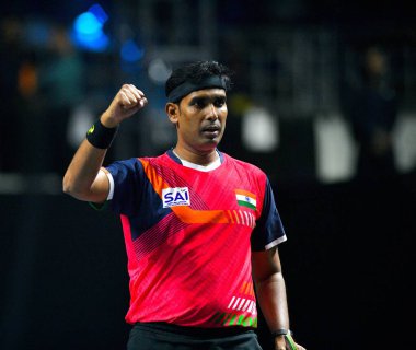 Chennai, Hindistan. 27 Mart 2025. Hintli çift Sharath Achanta ve Snehit Suravajjula, Avustralyalı çift Nicholas Lum ve Finn Luu 'yu yendi.