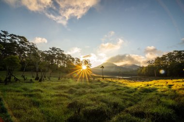 Nehir ve gölü olan güzel bir manzara.